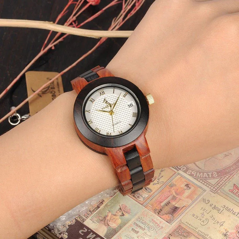 Montre à quartz en bois pour femme