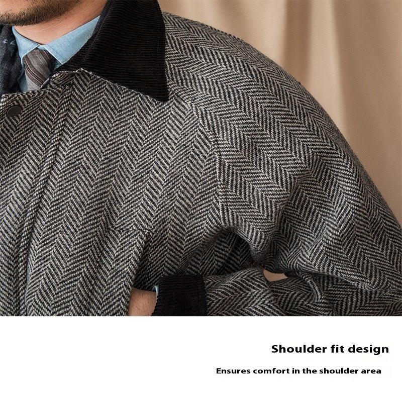 Veste Rétro Chaude Épaisse en Laine Chevrons