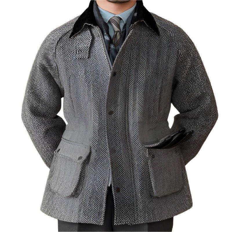 Veste Rétro Chaude Épaisse en Laine Chevrons