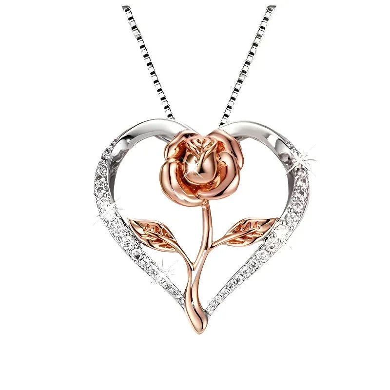 Collier Femme Argent Cœur Zircon Rose
