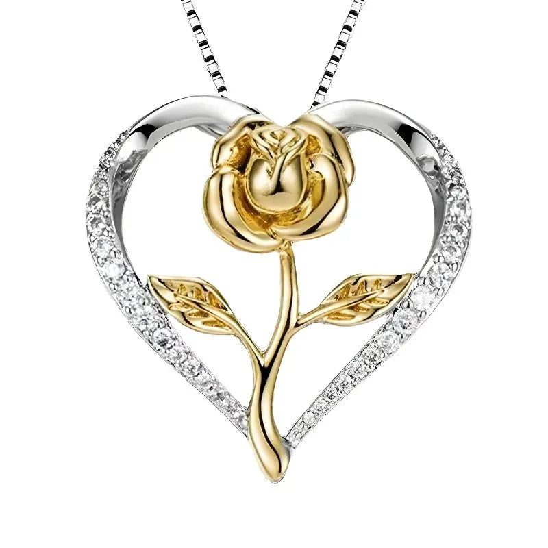 Collier Femme Argent Cœur Zircon Rose