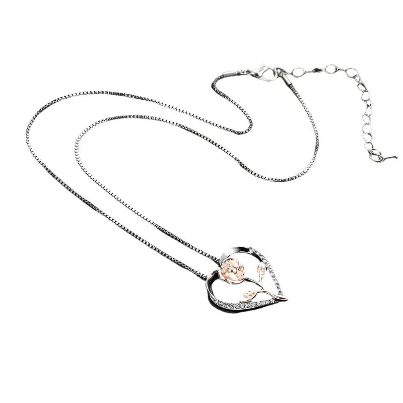 Zirkon Herz Rosenkette Silber für Damen