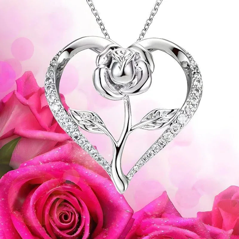 Collier Femme Argent Cœur Zircon Rose